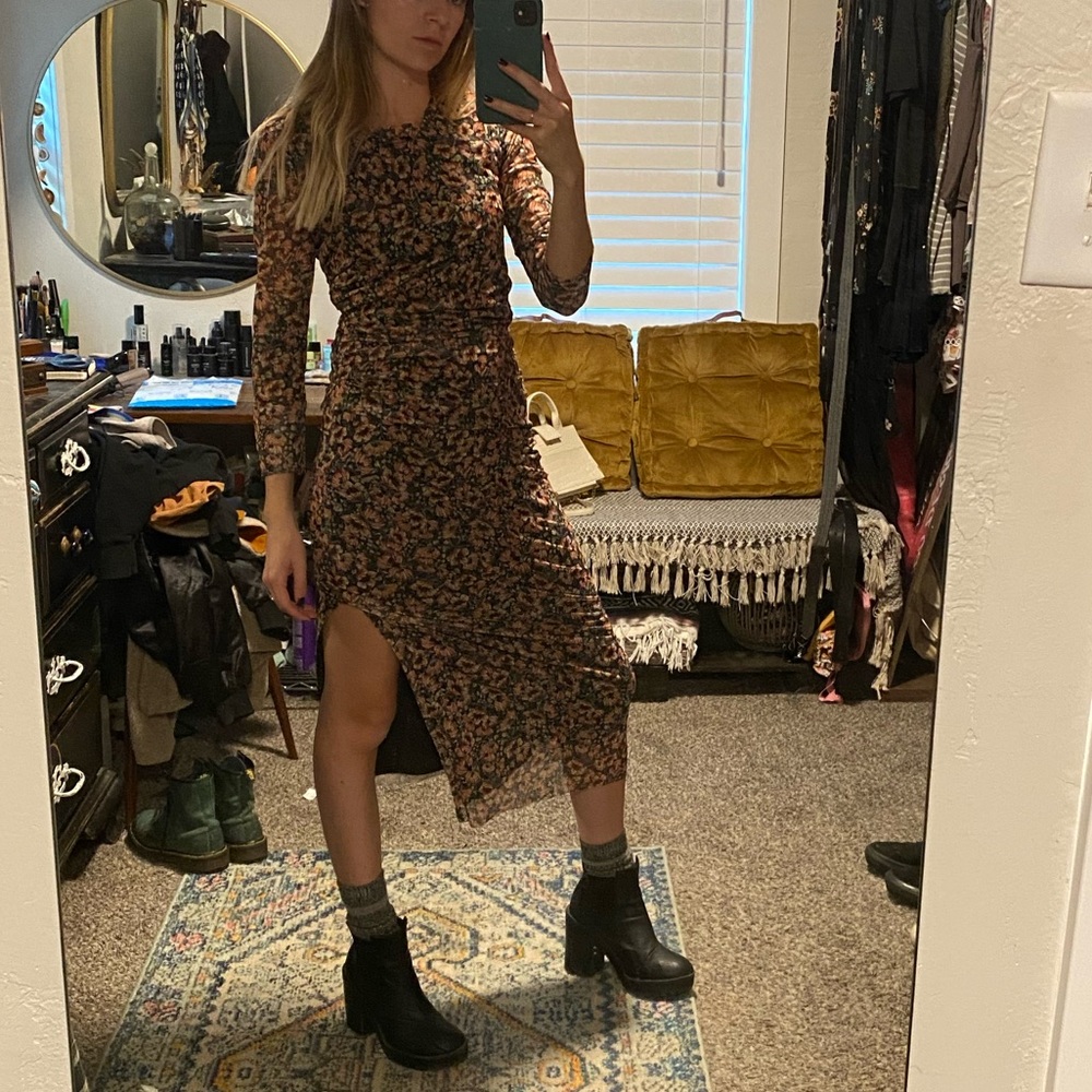 Long sleeve sheer floral dress